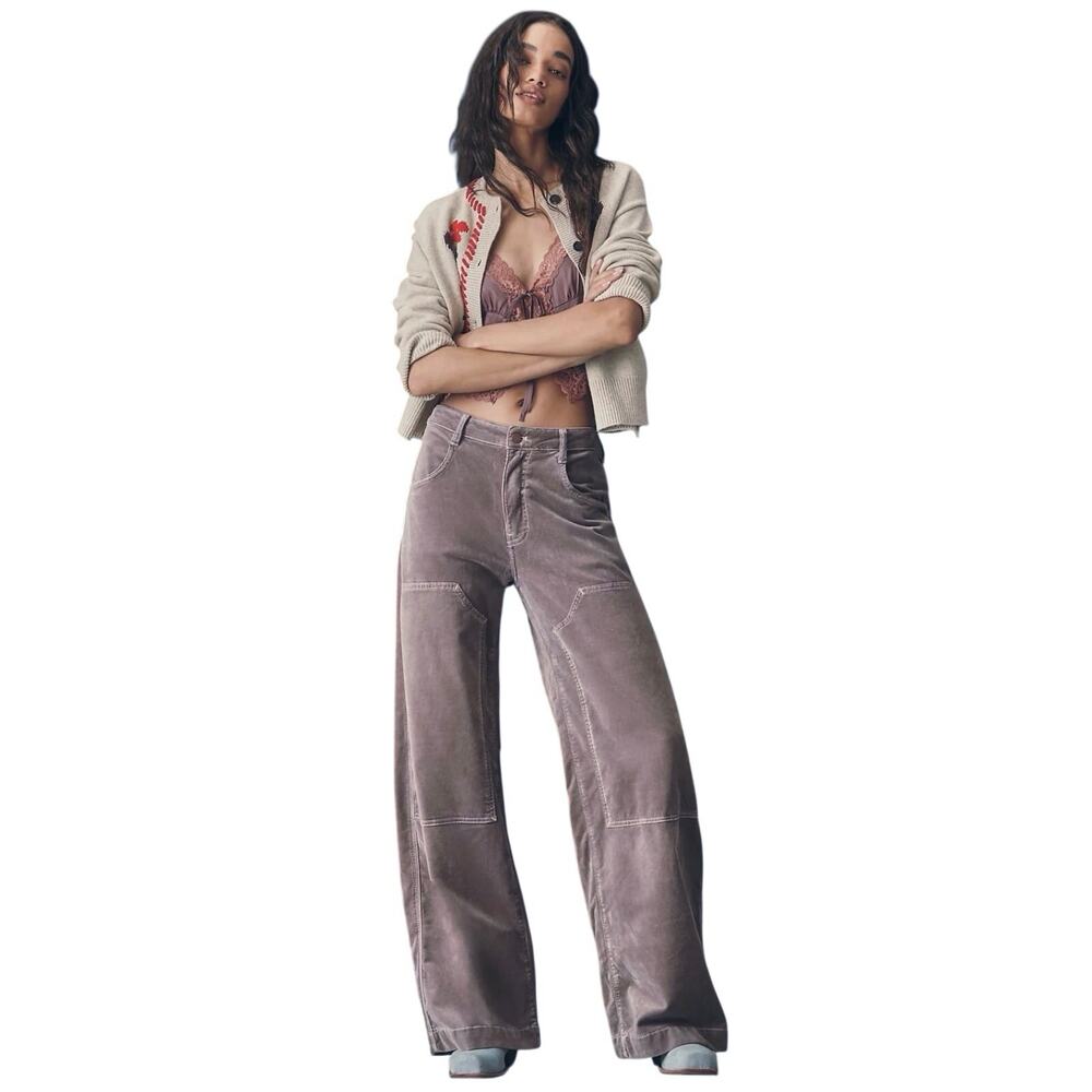 ANTHROPOLOGIE PILCRO High Rise Patched Knee Velvet Wide Leg Pant